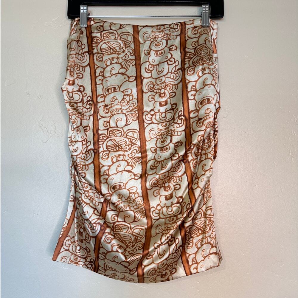 NWT y2k Nicole Miller Collection Silk Skirt Brown & Cream Tone size 4